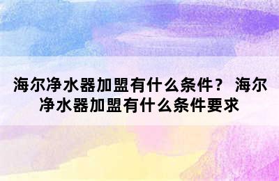 海尔净水器加盟有什么条件？ 海尔净水器加盟有什么条件要求